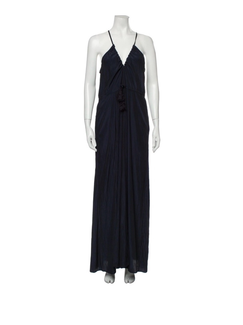 Calypso St. Barth Batinly Black Spaghetti-Strap Maxi Dress with Tassel Tie